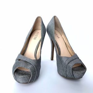 Silver Guess open toe heels